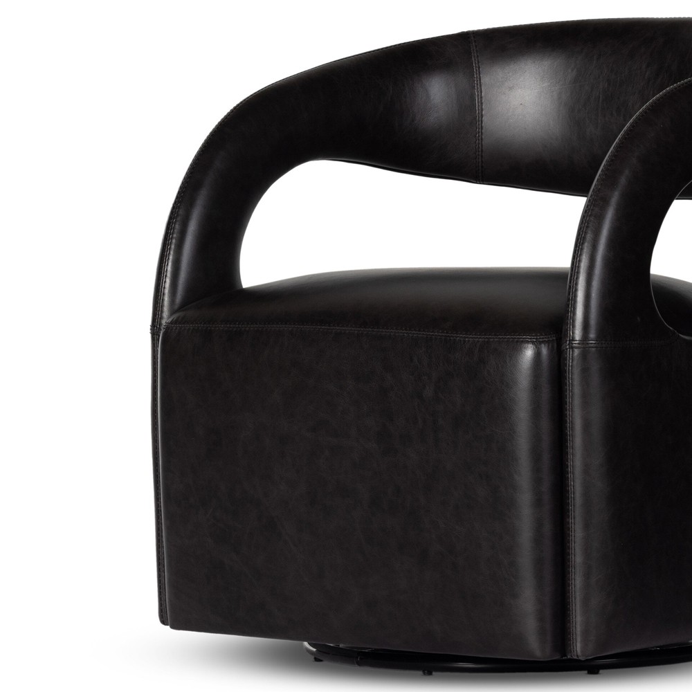 Alexander Modern Classic Sonoma Black Leather Swivel Barrel Chair|