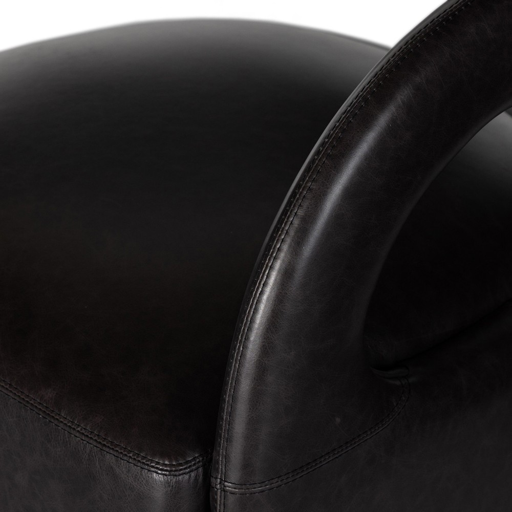 Alexander Modern Classic Sonoma Black Leather Swivel Barrel Chair|