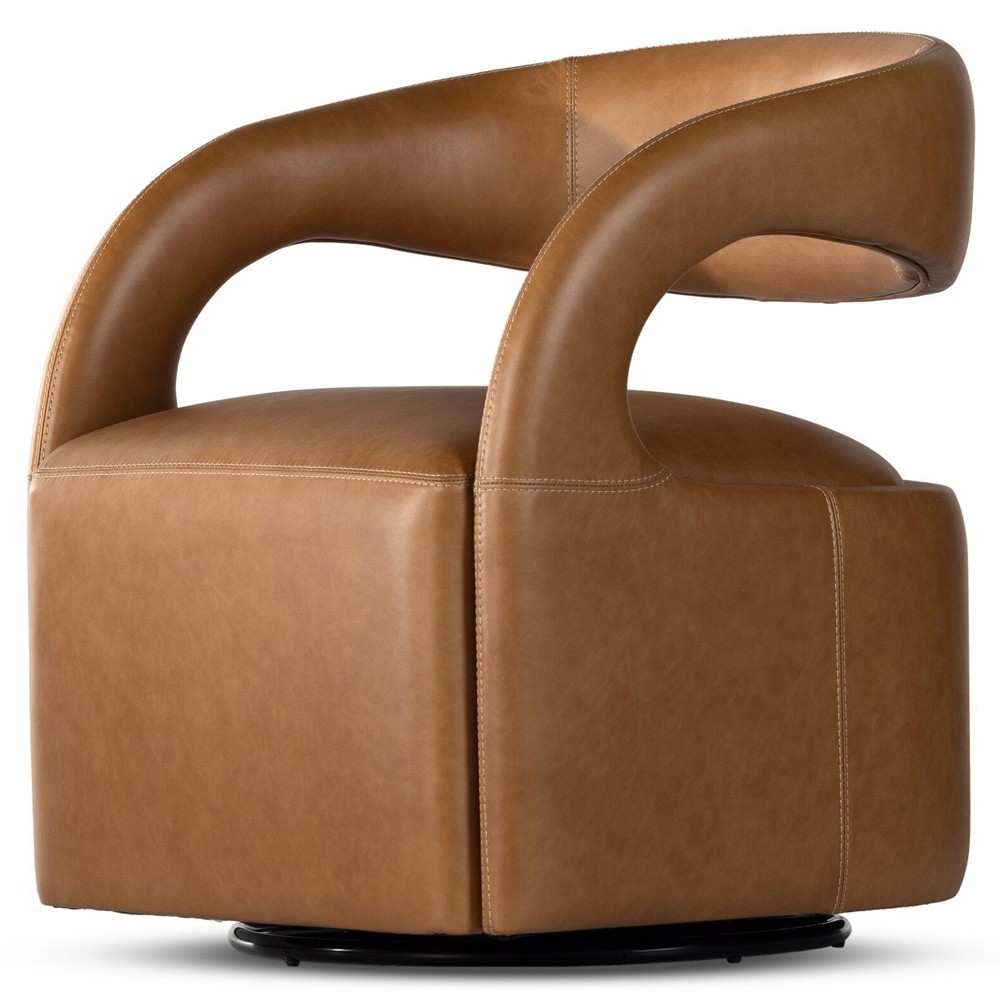 Alexander Modern Classic Sonoma Butterscotch Leather Swivel Barrel Chair|