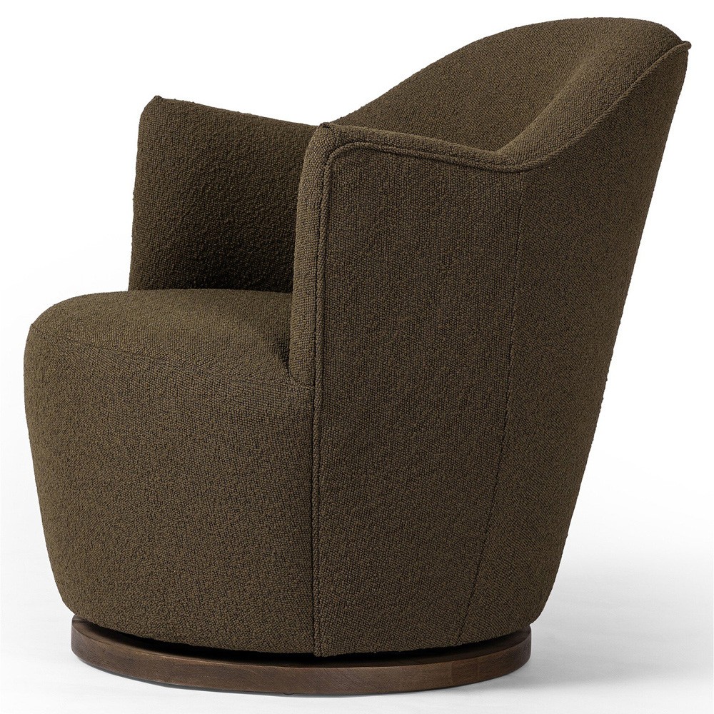 Samuel French Country FIQA Olive Boucle Swivel Arm Chair|