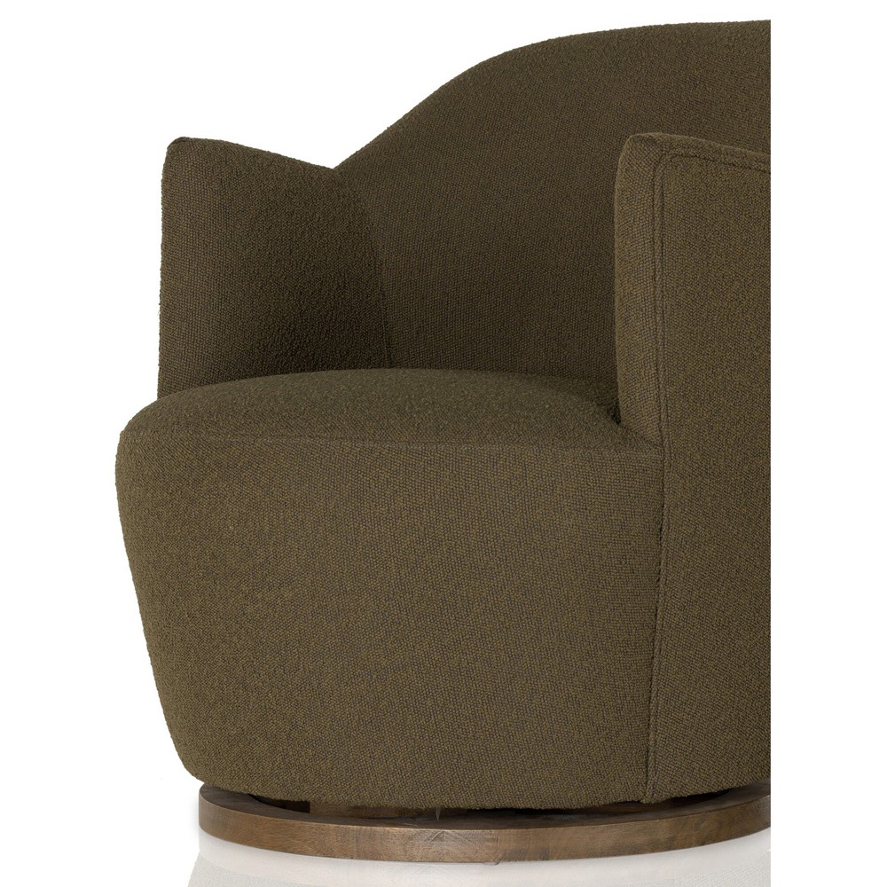 Samuel French Country FIQA Olive Boucle Swivel Arm Chair|