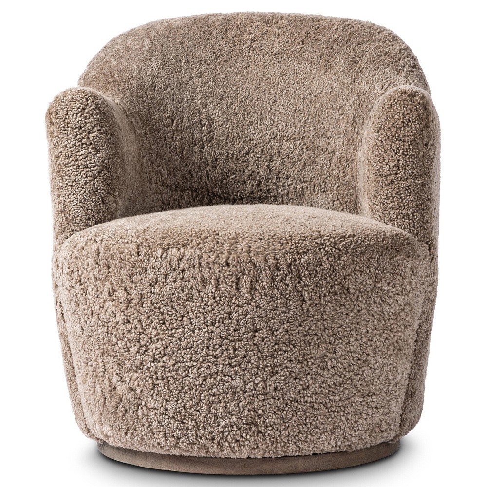 Samuel French Country Taupe Shearling Swivel Arm Chair|