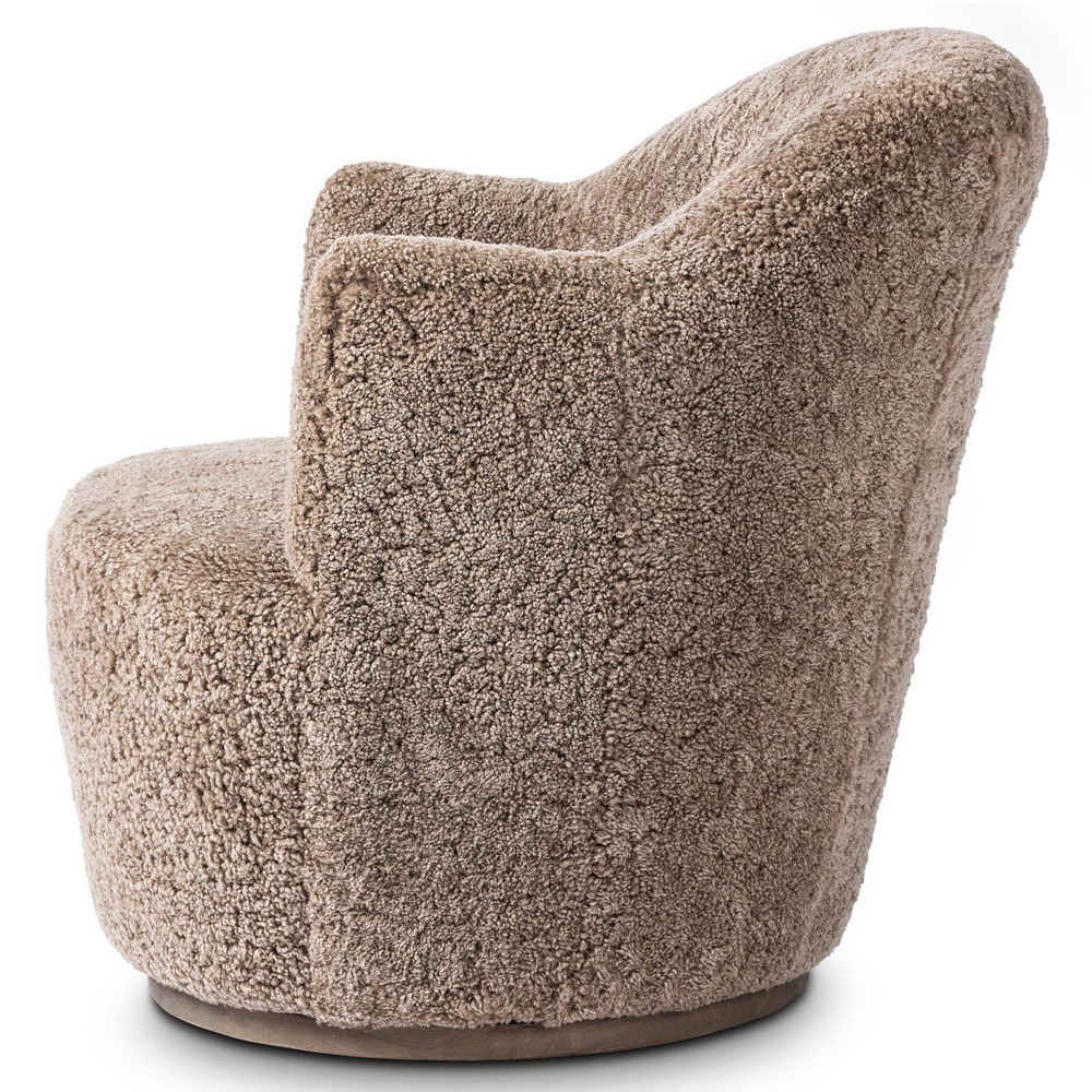 Samuel French Country Taupe Shearling Swivel Arm Chair|