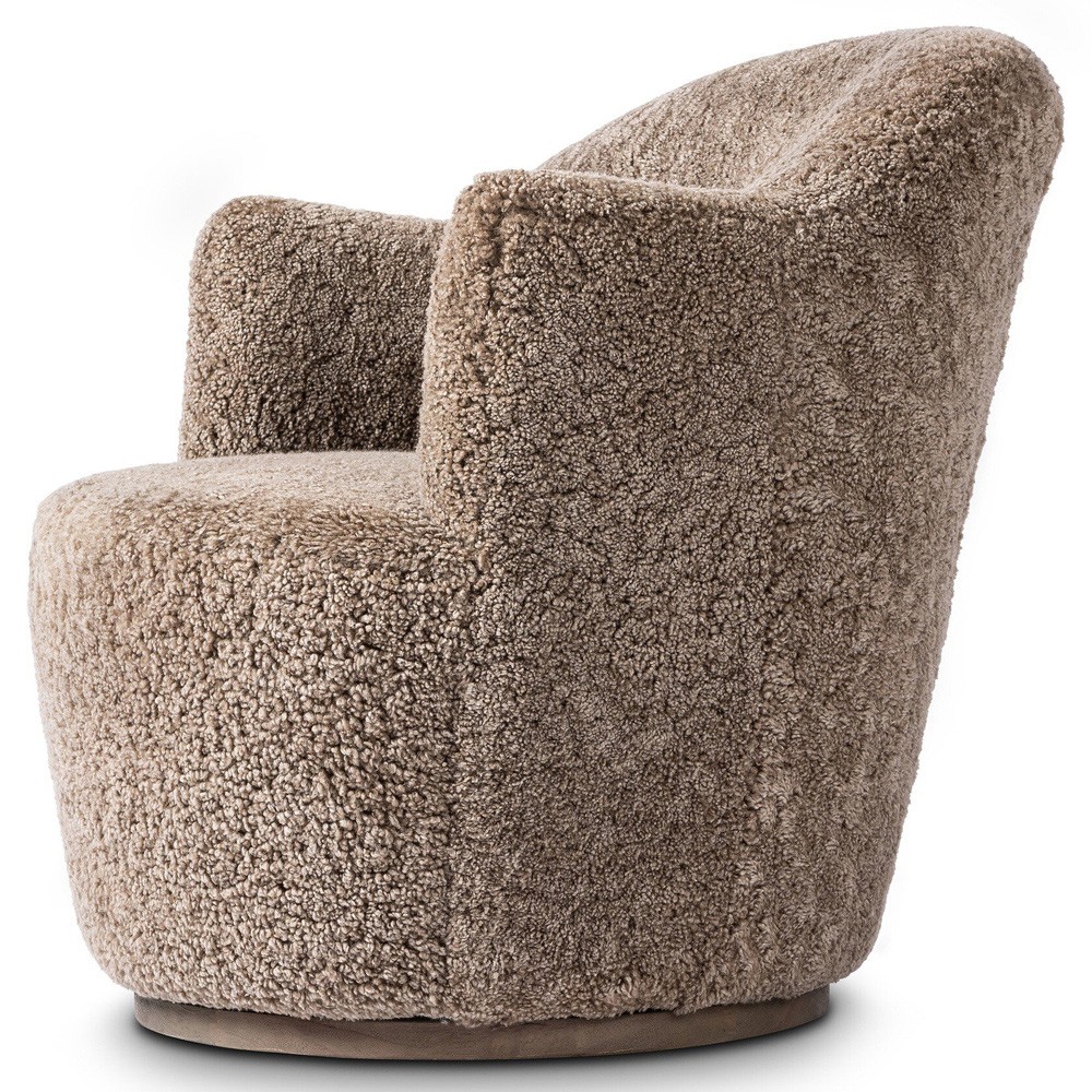 Samuel French Country Taupe Shearling Swivel Arm Chair|