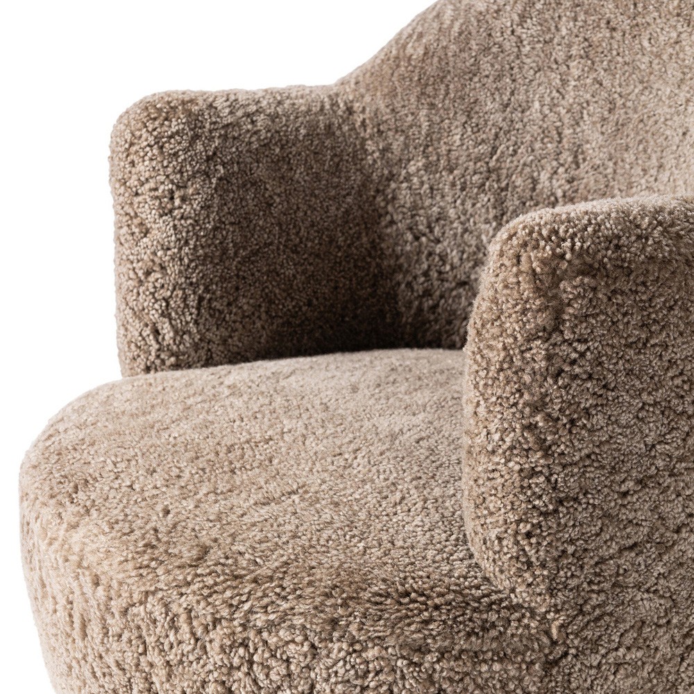 Samuel French Country Taupe Shearling Swivel Arm Chair|