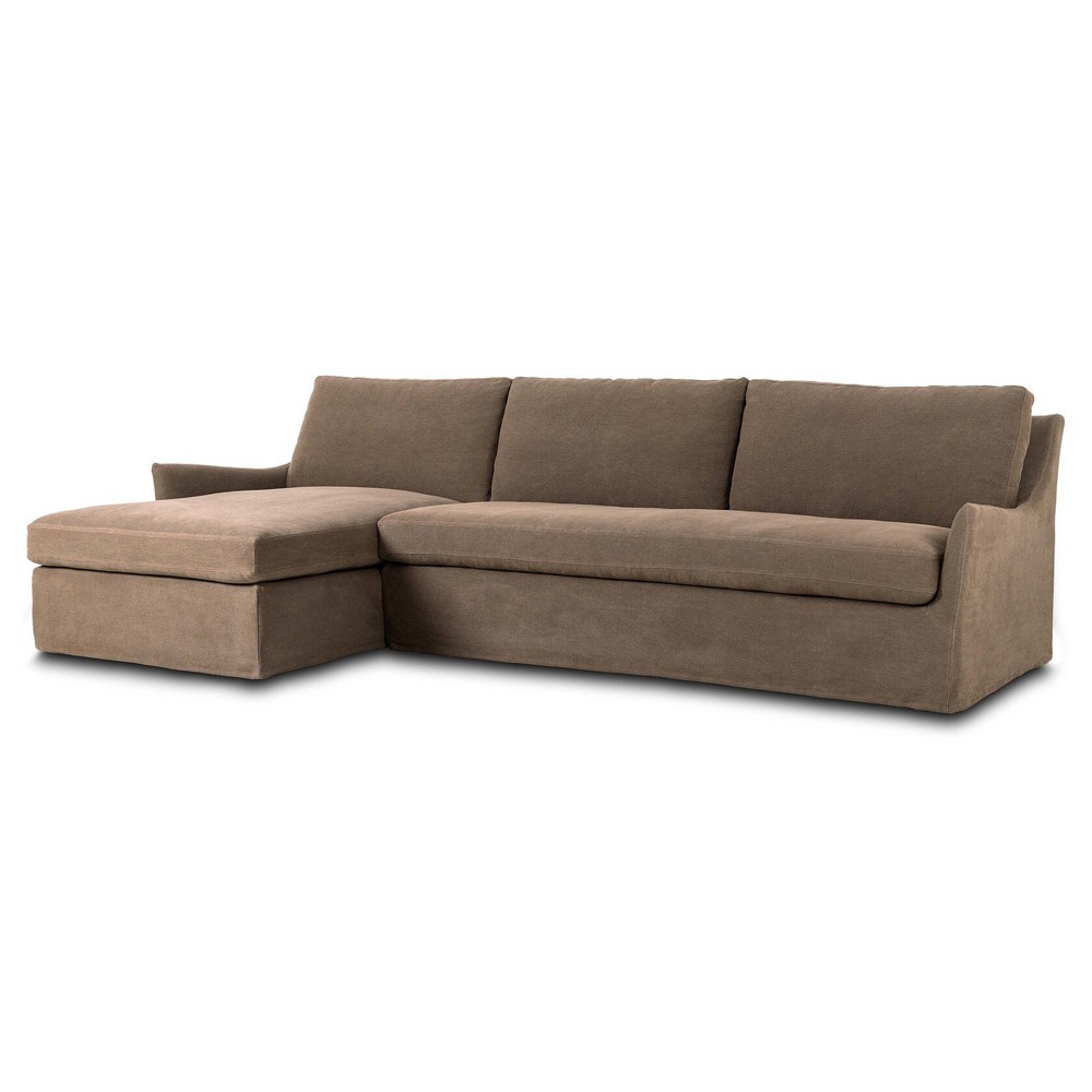 Levi Classic Broadway Coffee Linen Chaise Sectional - Left Chaise - 128"|