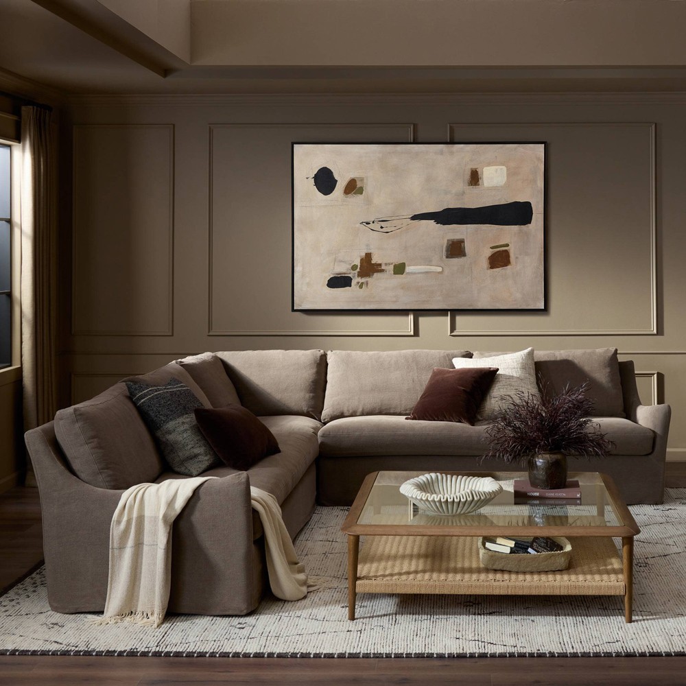 Levi Modern Classic Broadway Coffee Linen Corner Sectional - 124"|