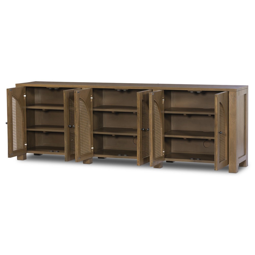 Kashton Mid Century Taupe Solid Mango Wood Arched Woven Cane Sideboard|