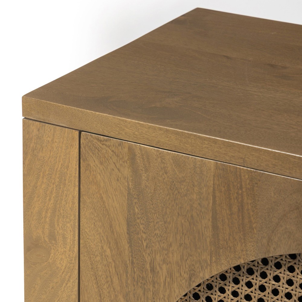 Kashton Mid Century Taupe Solid Mango Wood Arched Woven Cane Sideboard|