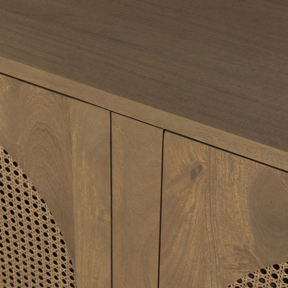 Kashton Mid Century Taupe Solid Mango Wood Arched Woven Cane Sideboard|