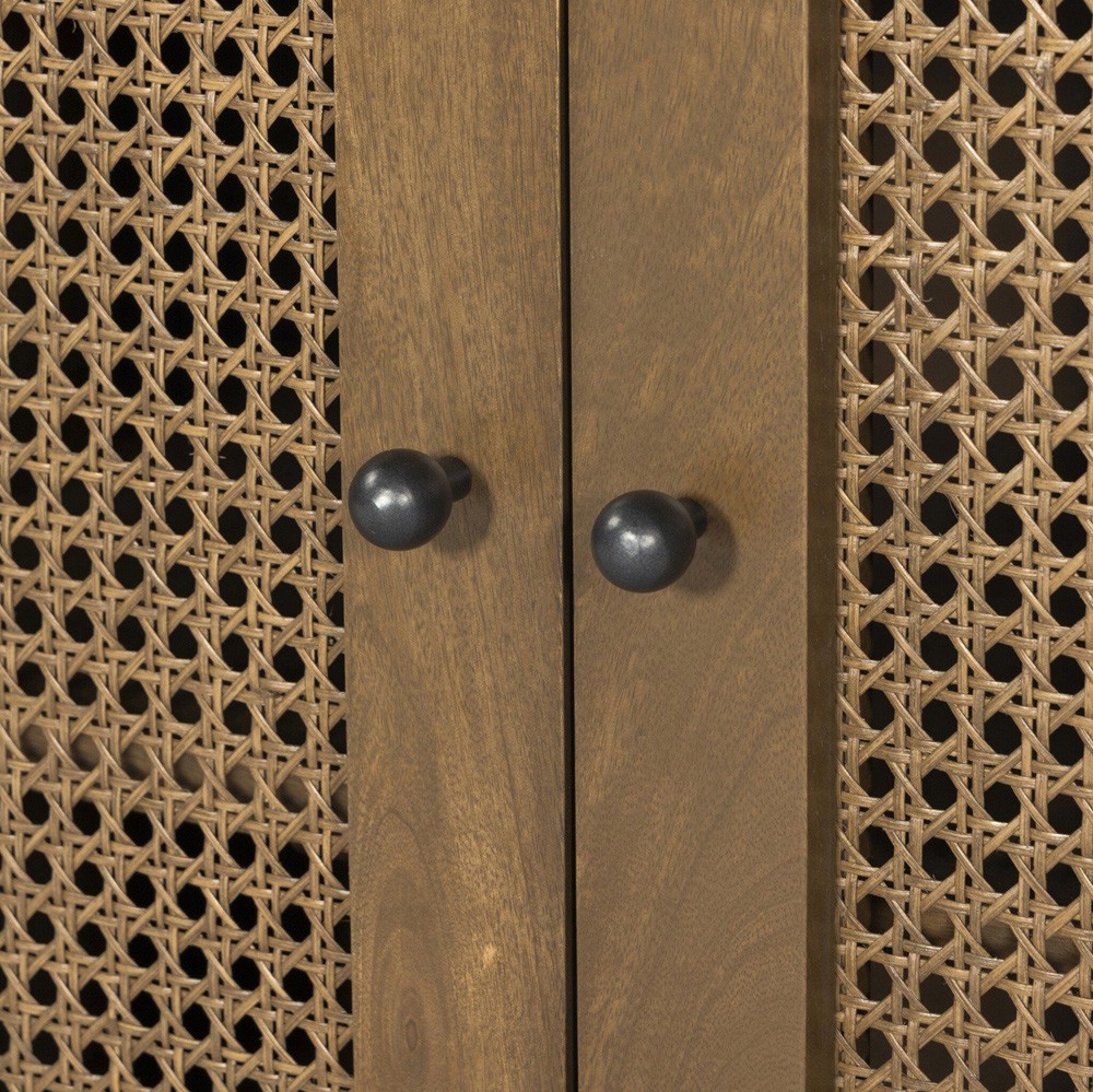 Kashton Mid Century Taupe Solid Mango Wood Arched Woven Cane Sideboard|