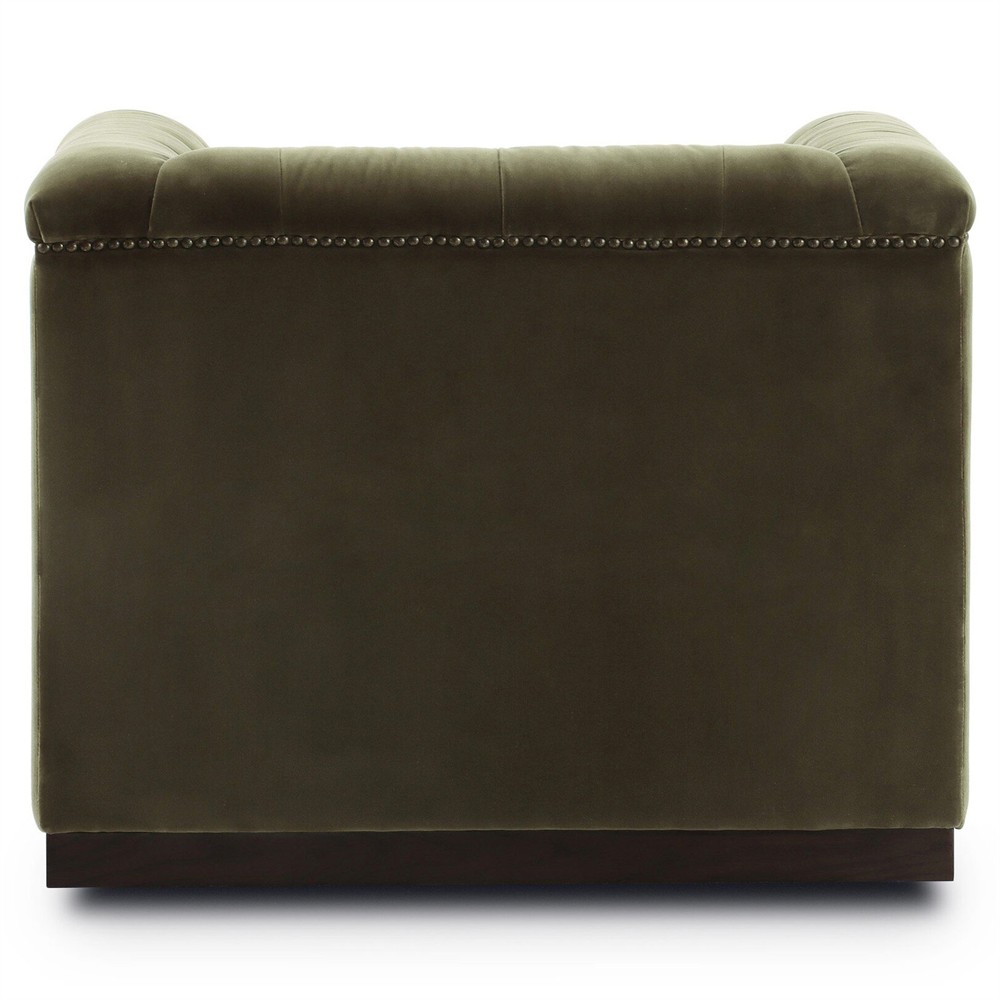 Emmy Rustic Lodge Surrey Olive Velvet Tufted Nailhead Trim Swivel Club Chair|