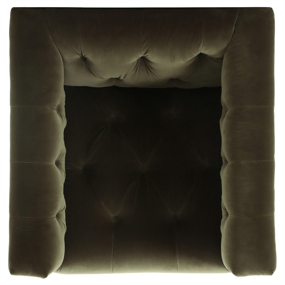 Emmy Rustic Lodge Surrey Olive Velvet Tufted Nailhead Trim Swivel Club Chair|