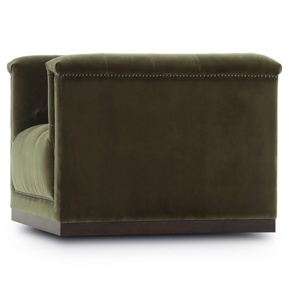 Emmy Rustic Lodge Surrey Olive Velvet Tufted Nailhead Trim Swivel Club Chair|
