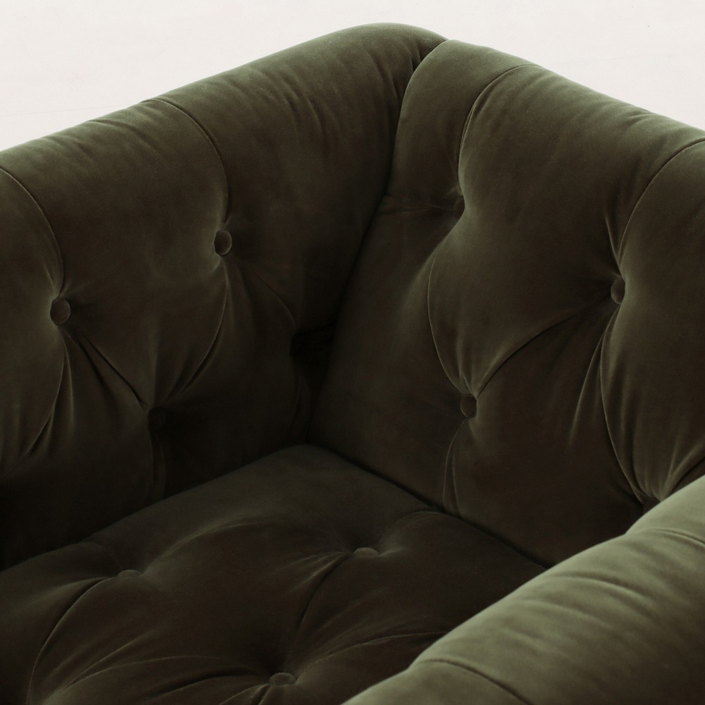 Emmy Rustic Lodge Surrey Olive Velvet Tufted Nailhead Trim Swivel Club Chair|
