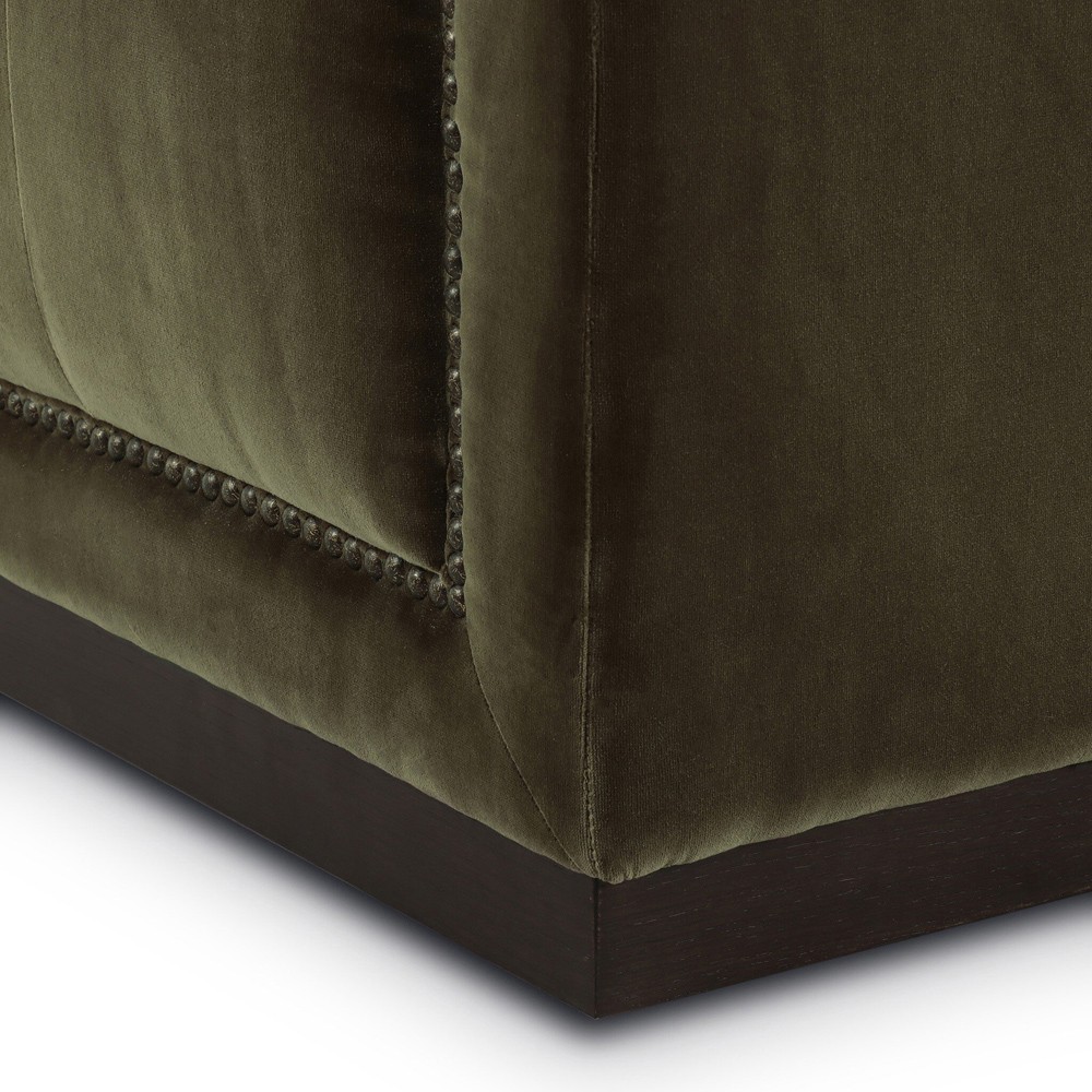 Emmy Rustic Lodge Surrey Olive Velvet Tufted Nailhead Trim Swivel Club Chair|