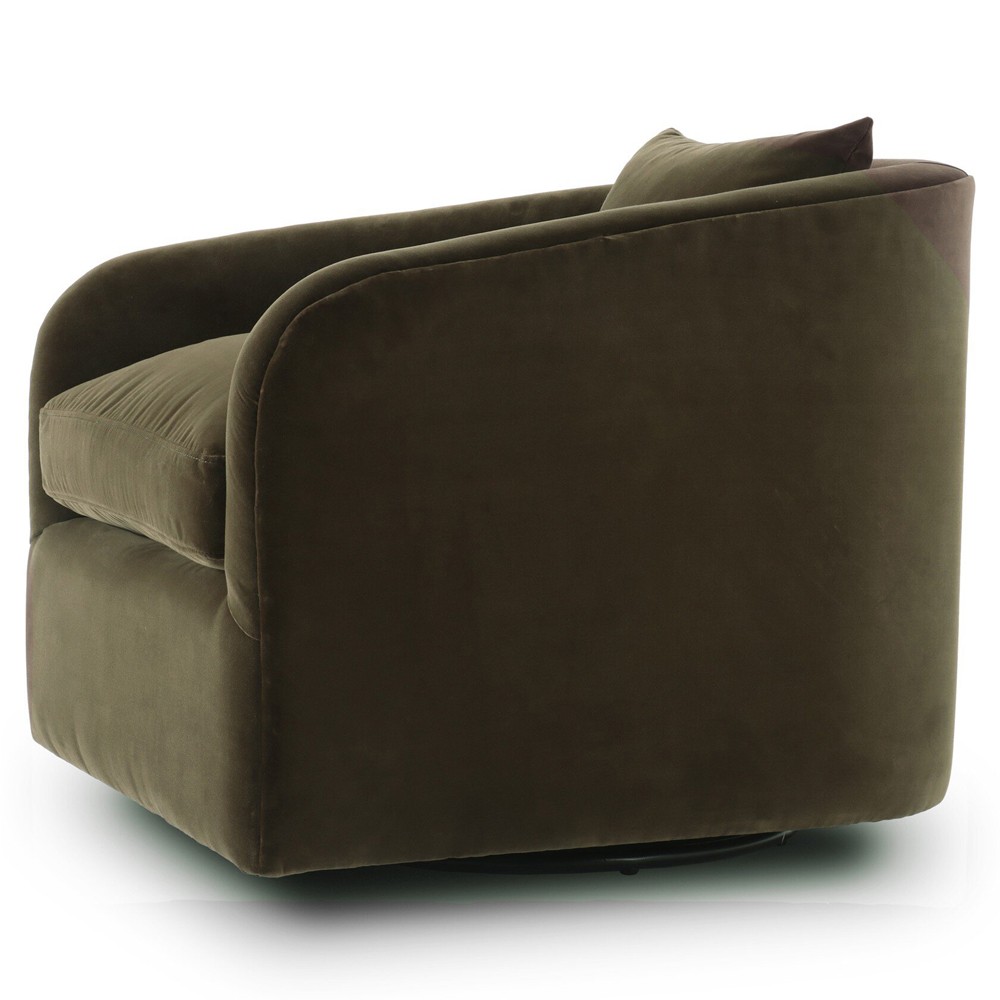 Perrin Modern Classic Surrey Olive Velvet Swivel Barrel Chair|