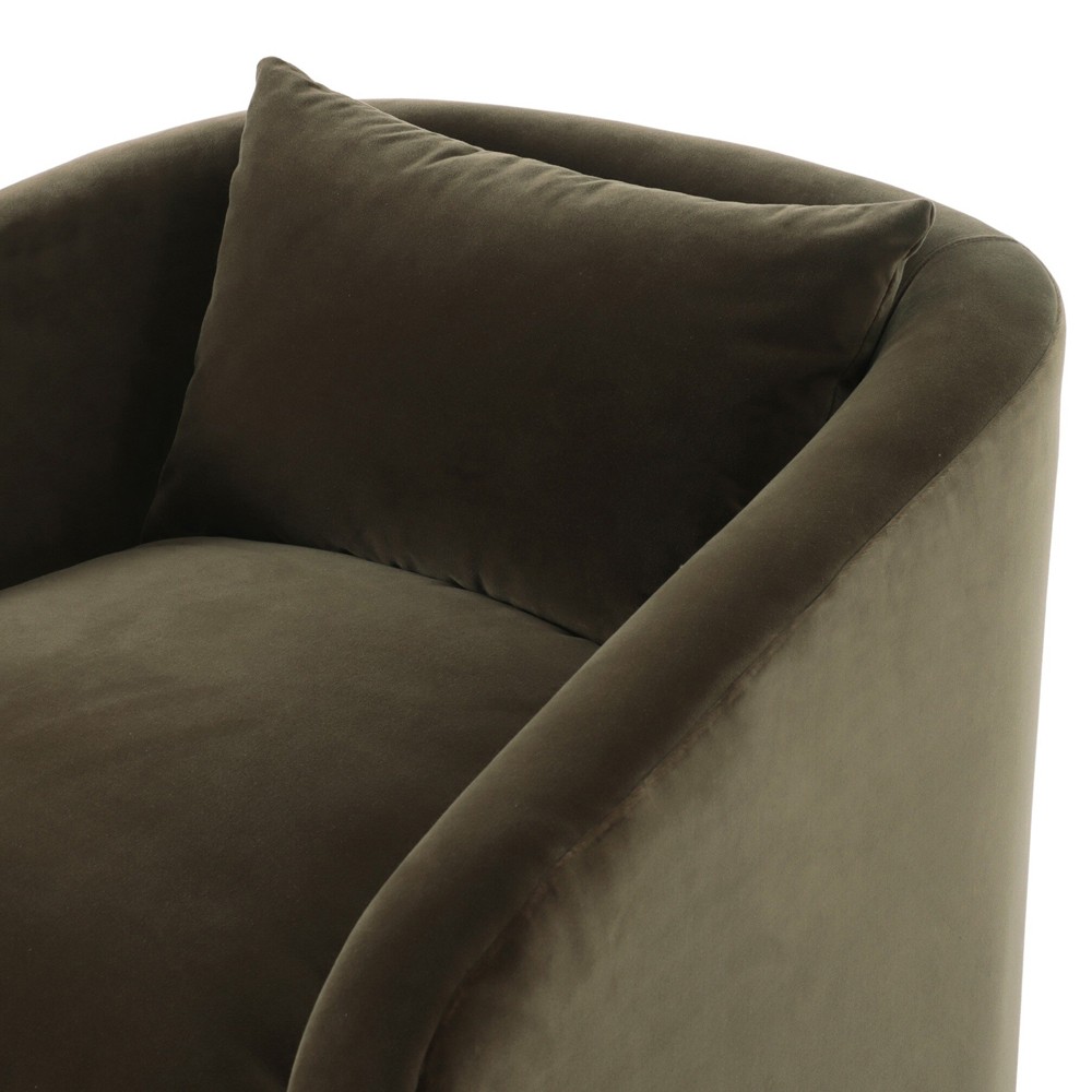 Perrin Modern Classic Surrey Olive Velvet Swivel Barrel Chair|