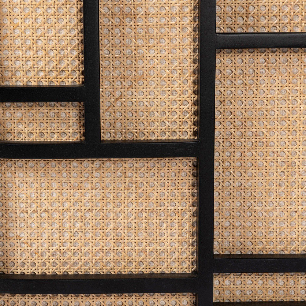 Jun Coastal Beach Thames Cream Performance Black Wood Woven Cane Swivel Chair|