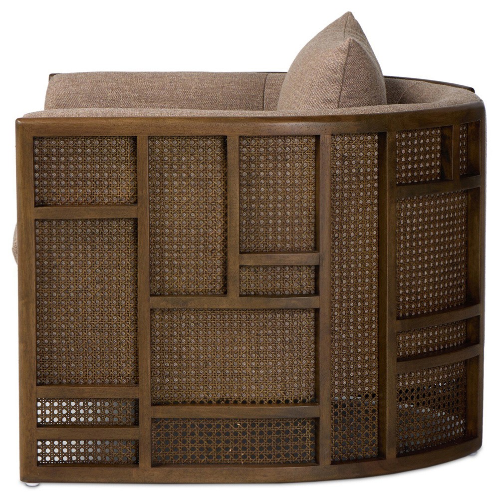 Jun Modern Alcala Fawn Performance Vintage Wood Woven Cane Arm Chair|