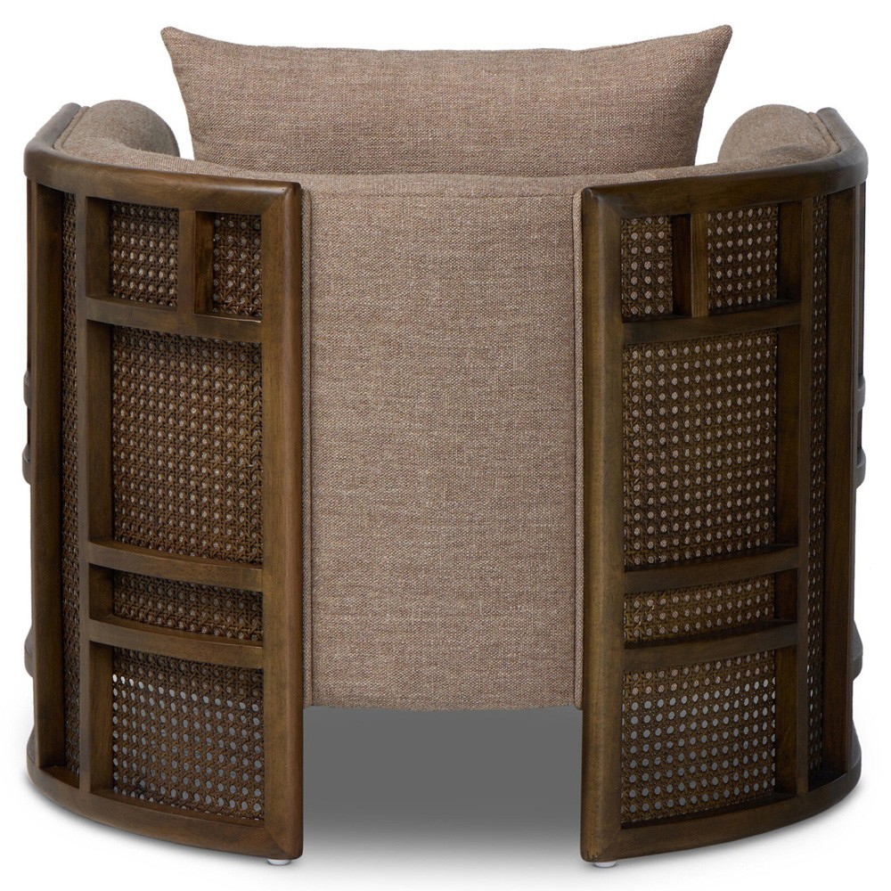 Jun Modern Alcala Fawn Performance Vintage Wood Woven Cane Arm Chair|