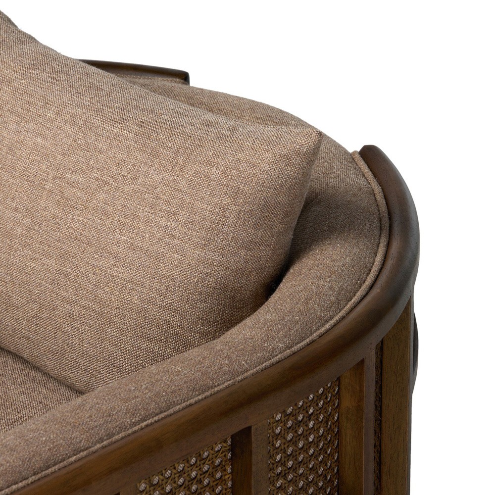 Jun Modern Alcala Fawn Performance Vintage Wood Woven Cane Arm Chair|