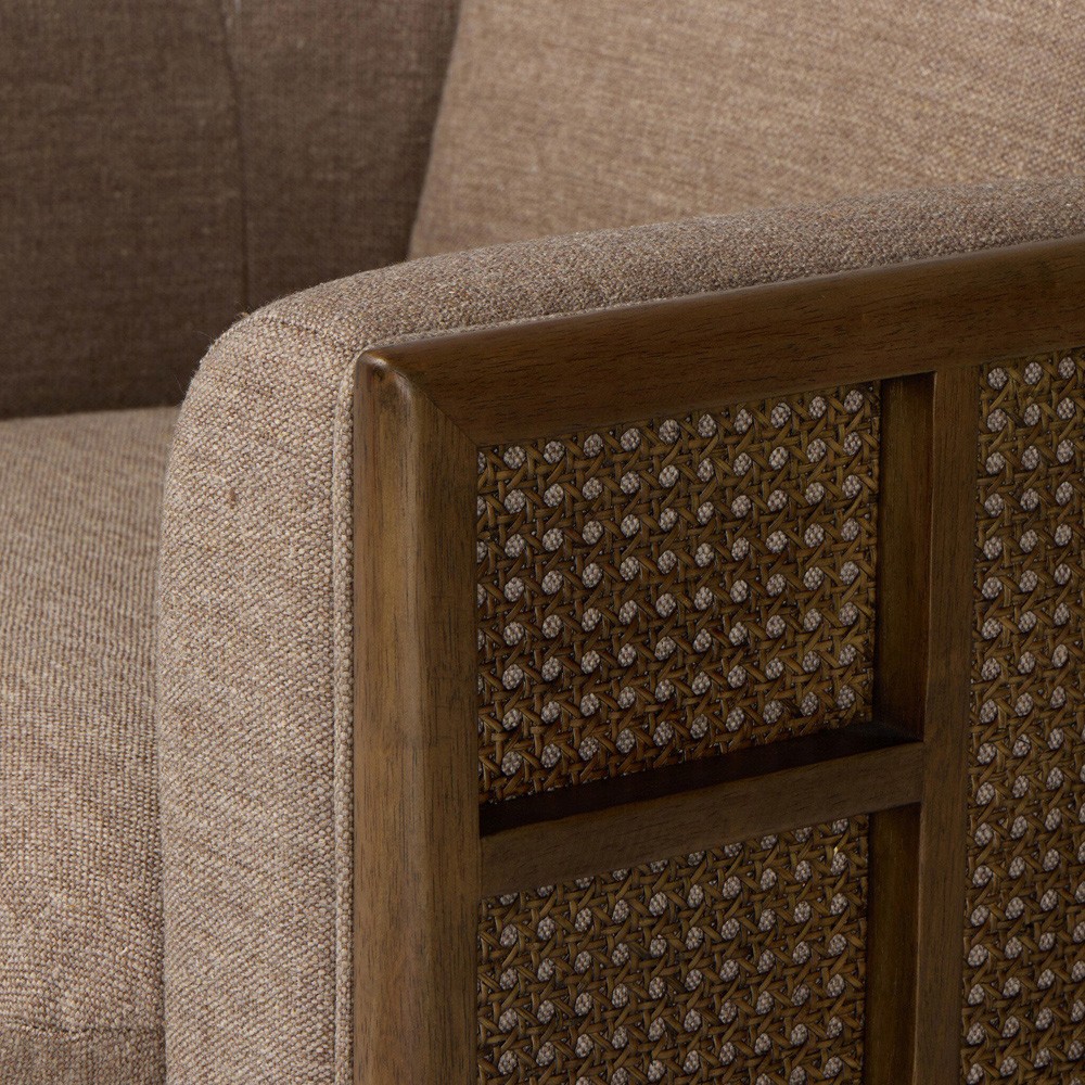 Jun Modern Alcala Fawn Performance Vintage Wood Woven Cane Arm Chair|