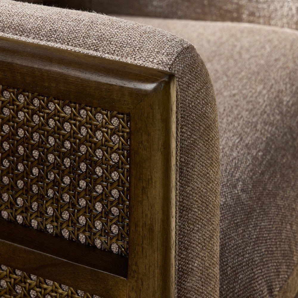 Jun Modern Alcala Fawn Performance Vintage Wood Woven Cane Arm Chair|