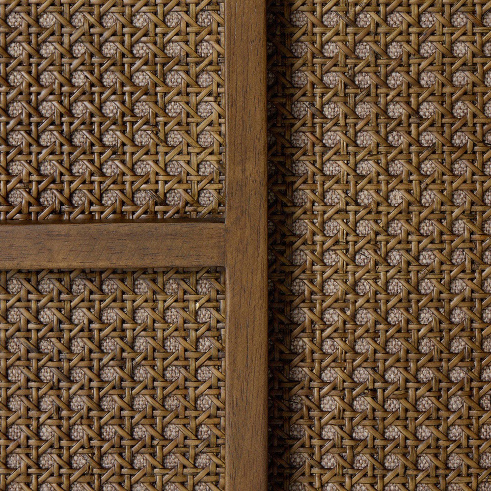 Jun Modern Alcala Fawn Performance Vintage Wood Woven Cane Arm Chair|