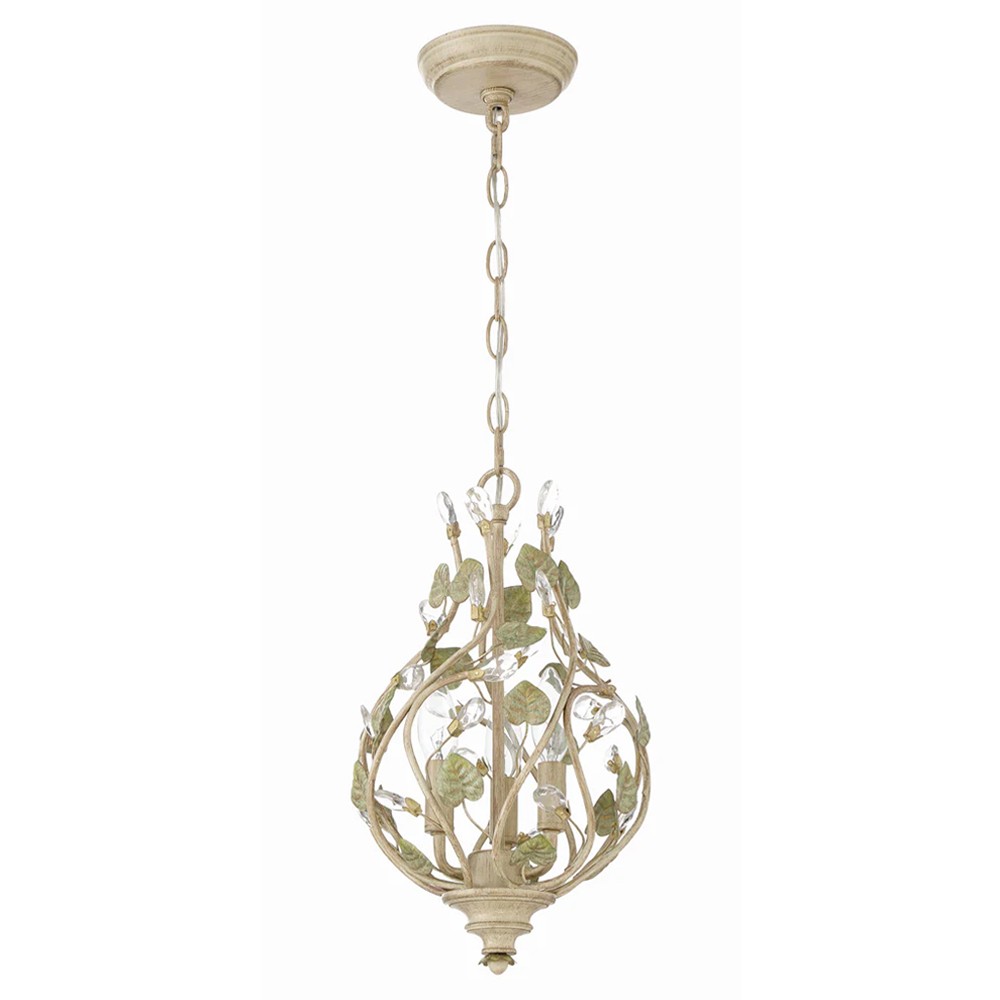 Ava French Country Champagne Green Leaf Crystal Mini Chandelier|