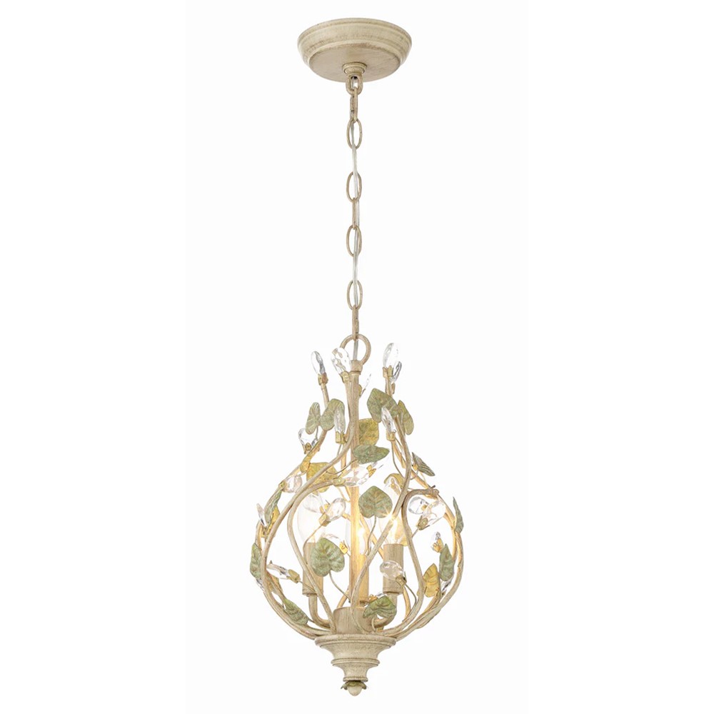 Ava French Country Champagne Green Leaf Crystal Mini Chandelier|