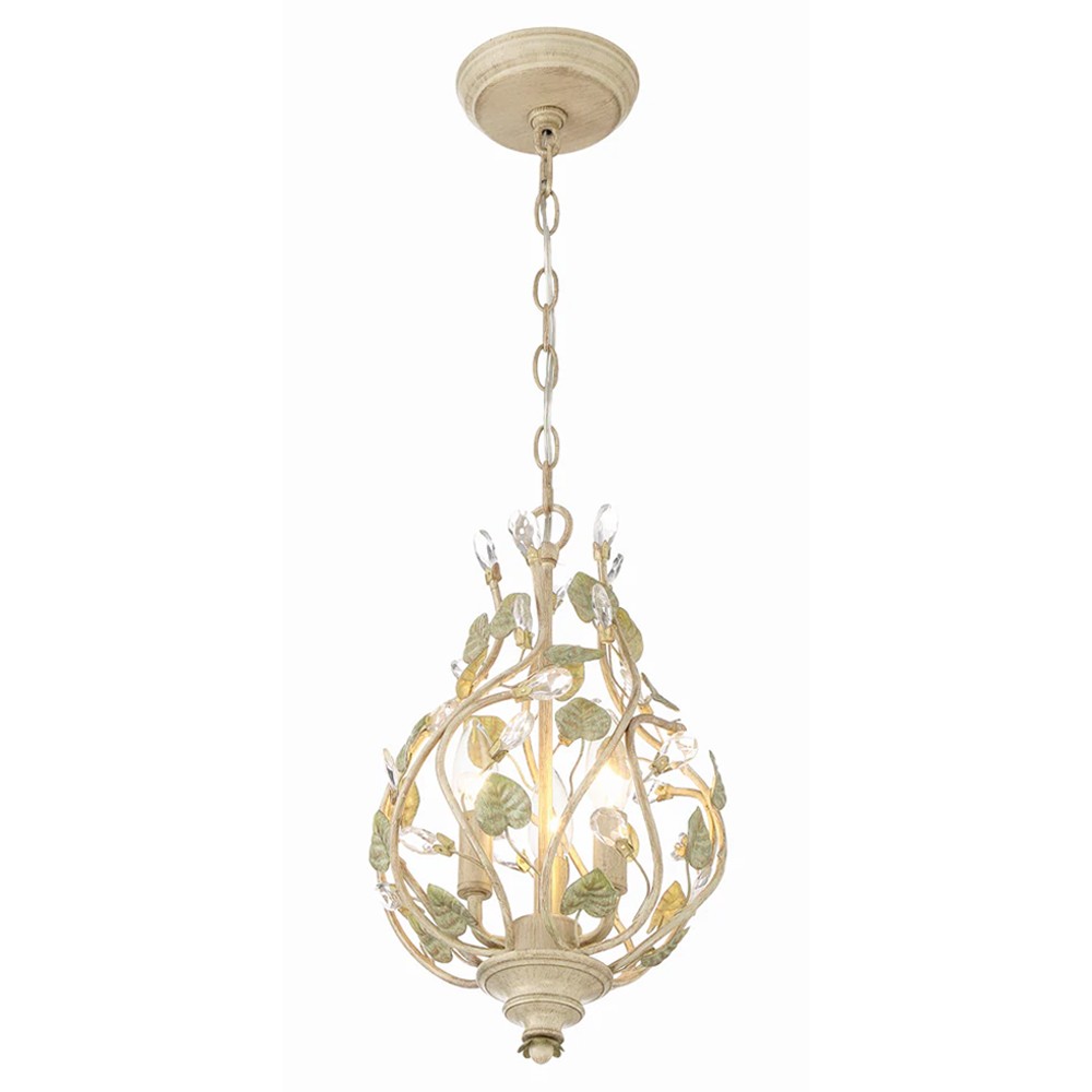 Ava French Country Champagne Green Leaf Crystal Mini Chandelier|