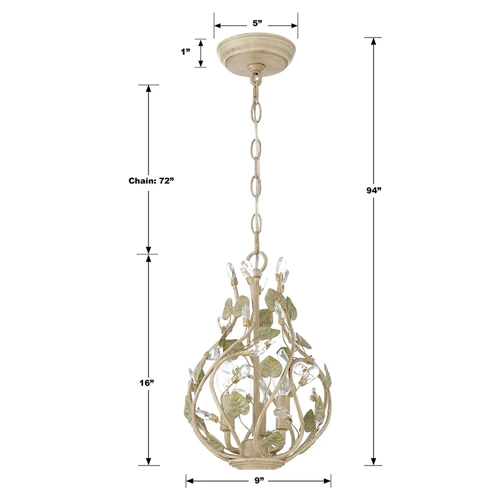 Ava French Country Champagne Green Leaf Crystal Mini Chandelier|