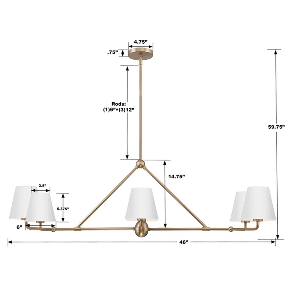Isaiah Updated Traditional White Steel Shade 6 Light Linear Chandelier|