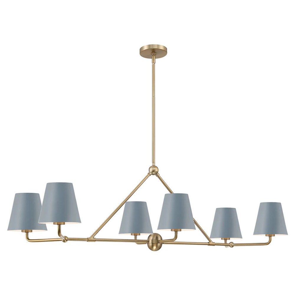 Isaiah Updated Traditional Blue Steel Shade 6 Light Linear Chandelier|