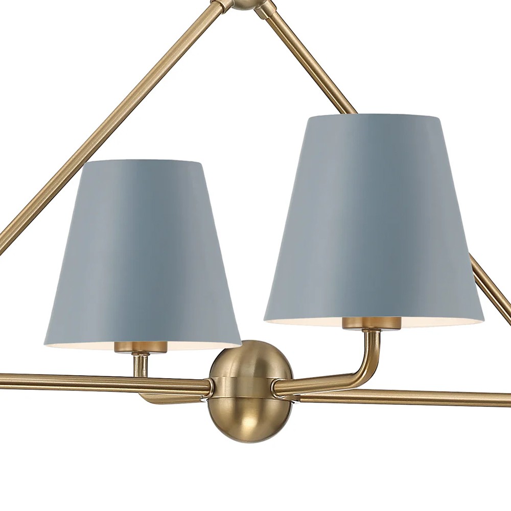 Isaiah Updated Traditional Blue Steel Shade 6 Light Linear Chandelier|