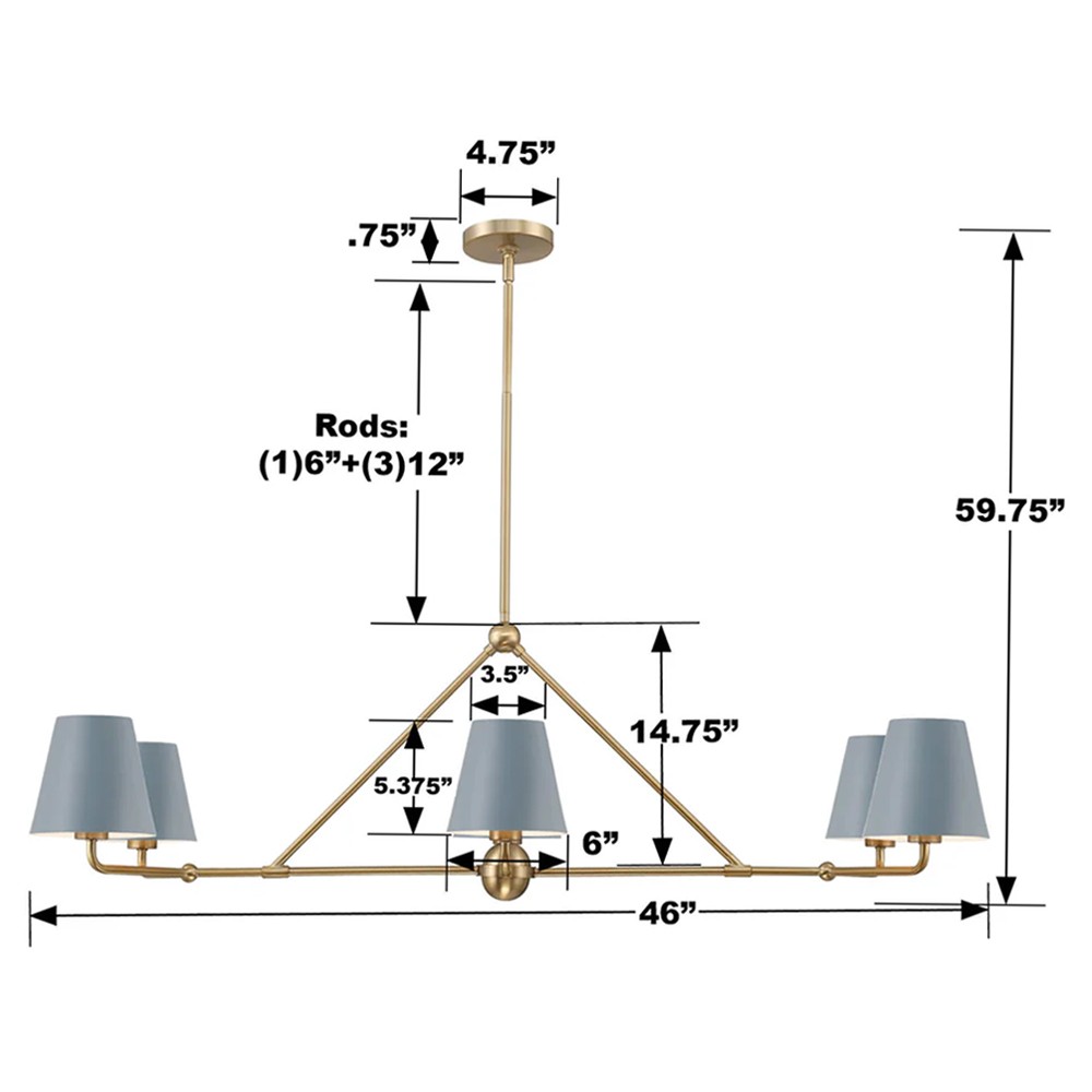 Isaiah Updated Traditional Blue Steel Shade 6 Light Linear Chandelier|