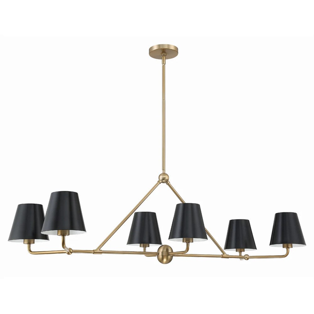 Isaiah Updated Traditional Black Steel Shade 6 Light Linear Chandelier|