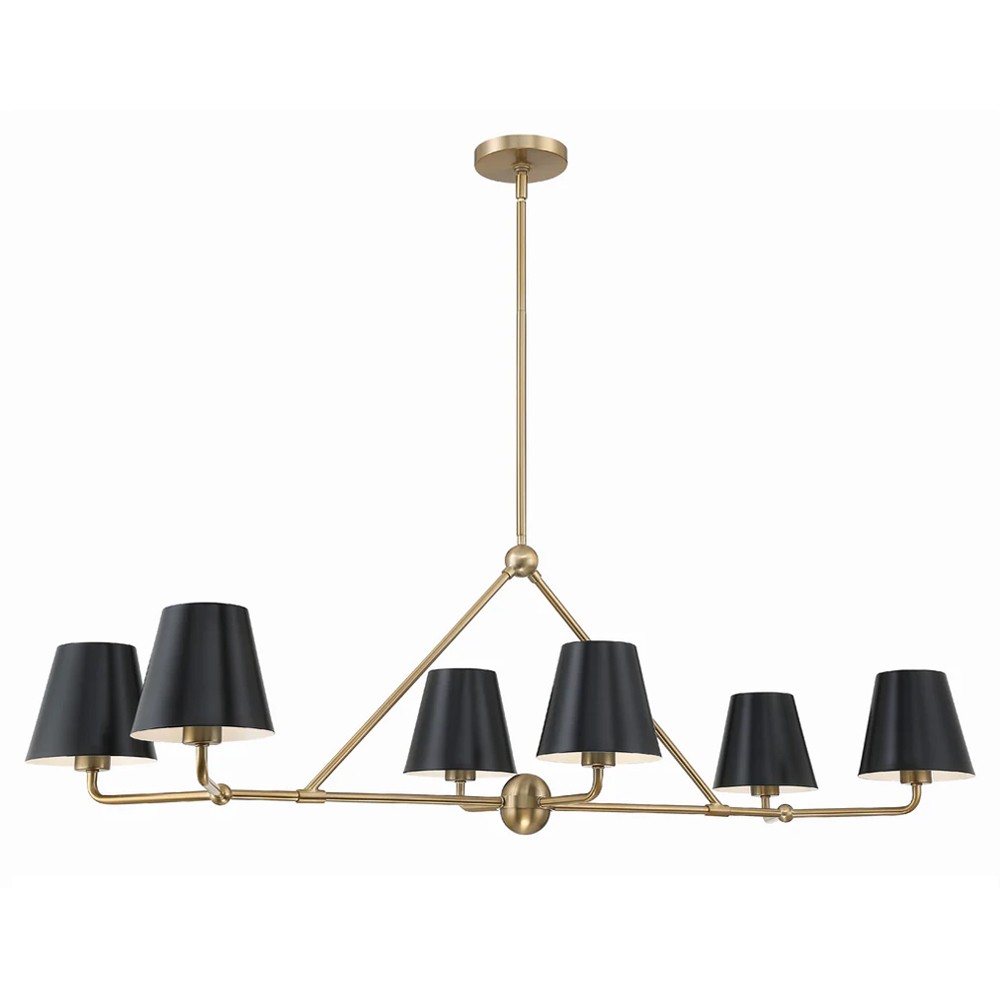 Isaiah Updated Traditional Black Steel Shade 6 Light Linear Chandelier|
