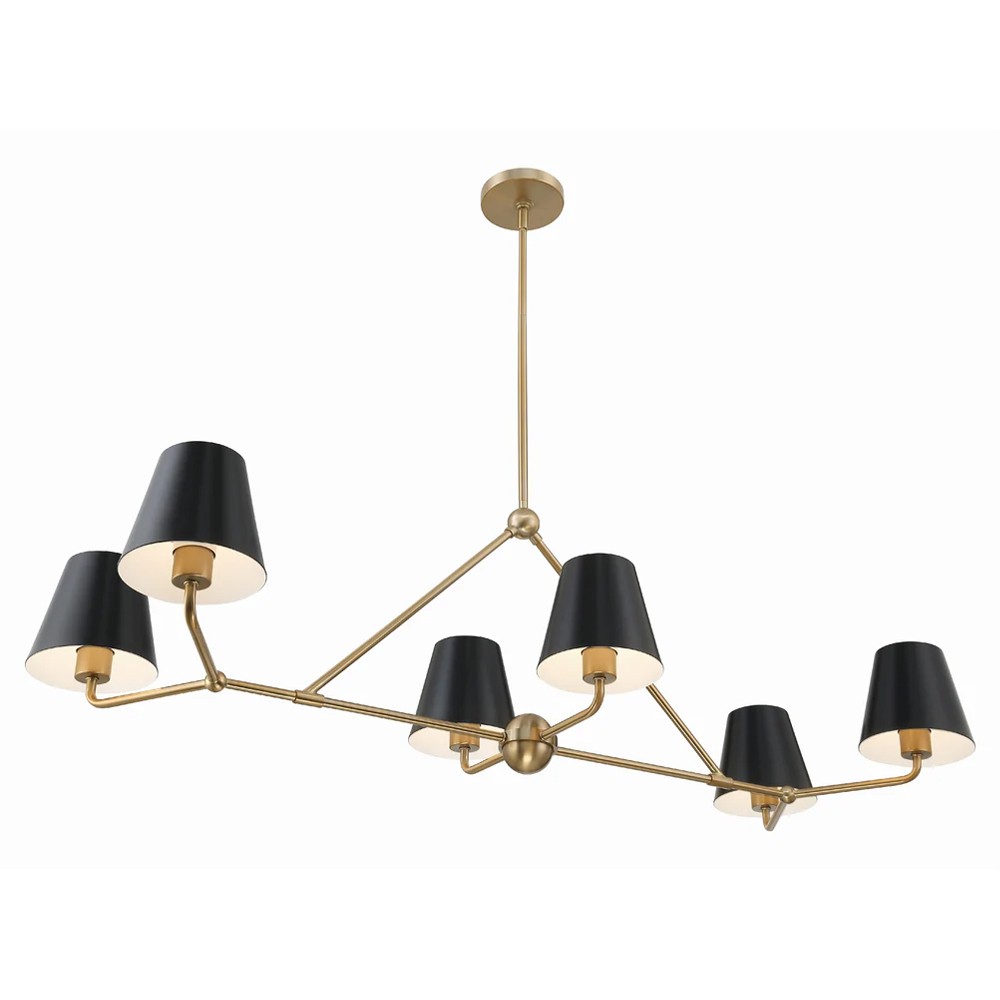 Isaiah Updated Traditional Black Steel Shade 6 Light Linear Chandelier|