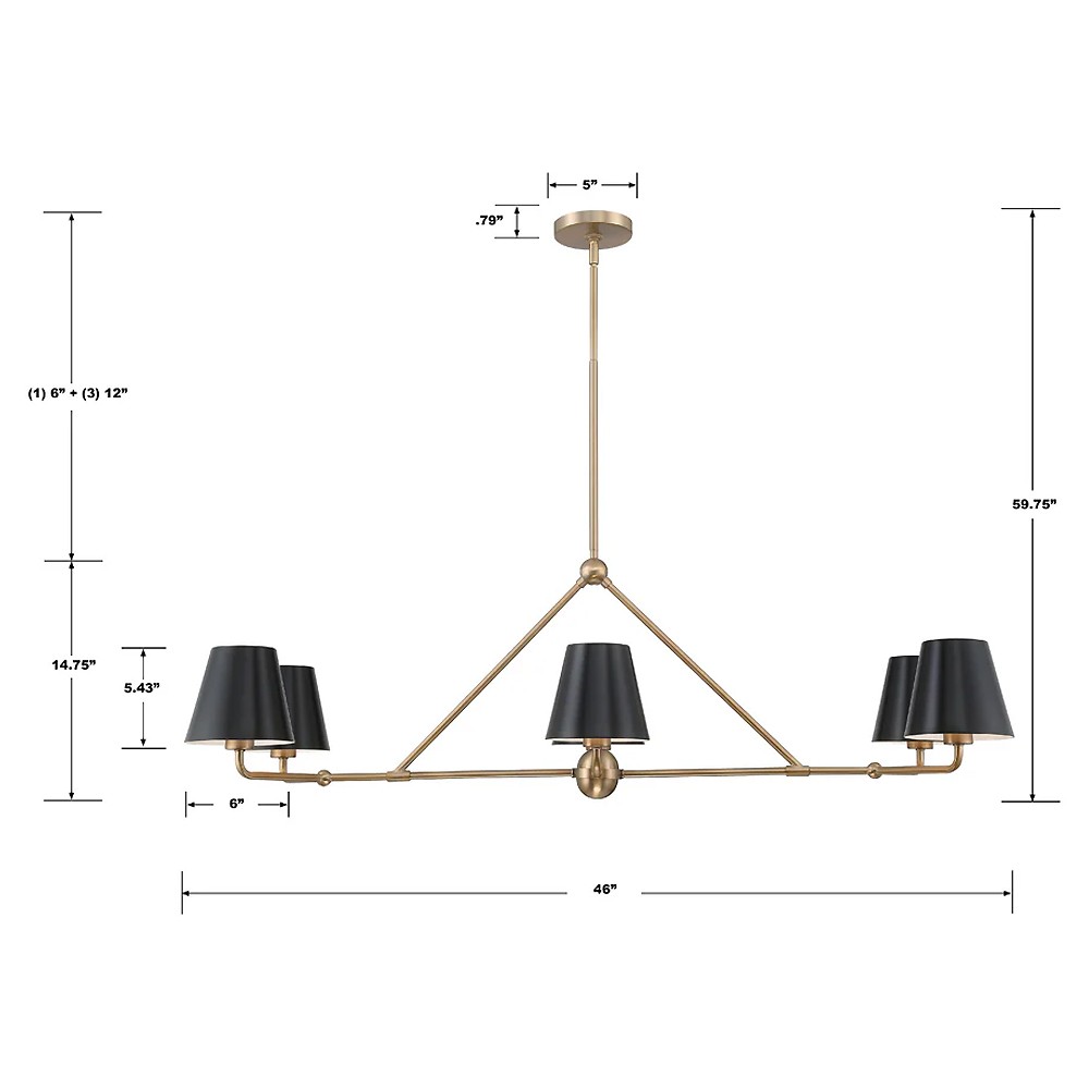 Isaiah Updated Traditional Black Steel Shade 6 Light Linear Chandelier|