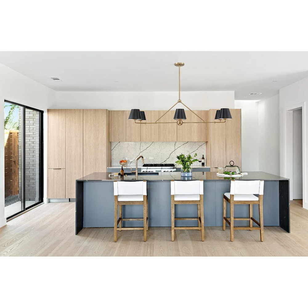 Isaiah Updated Traditional Black Steel Shade 6 Light Linear Chandelier|