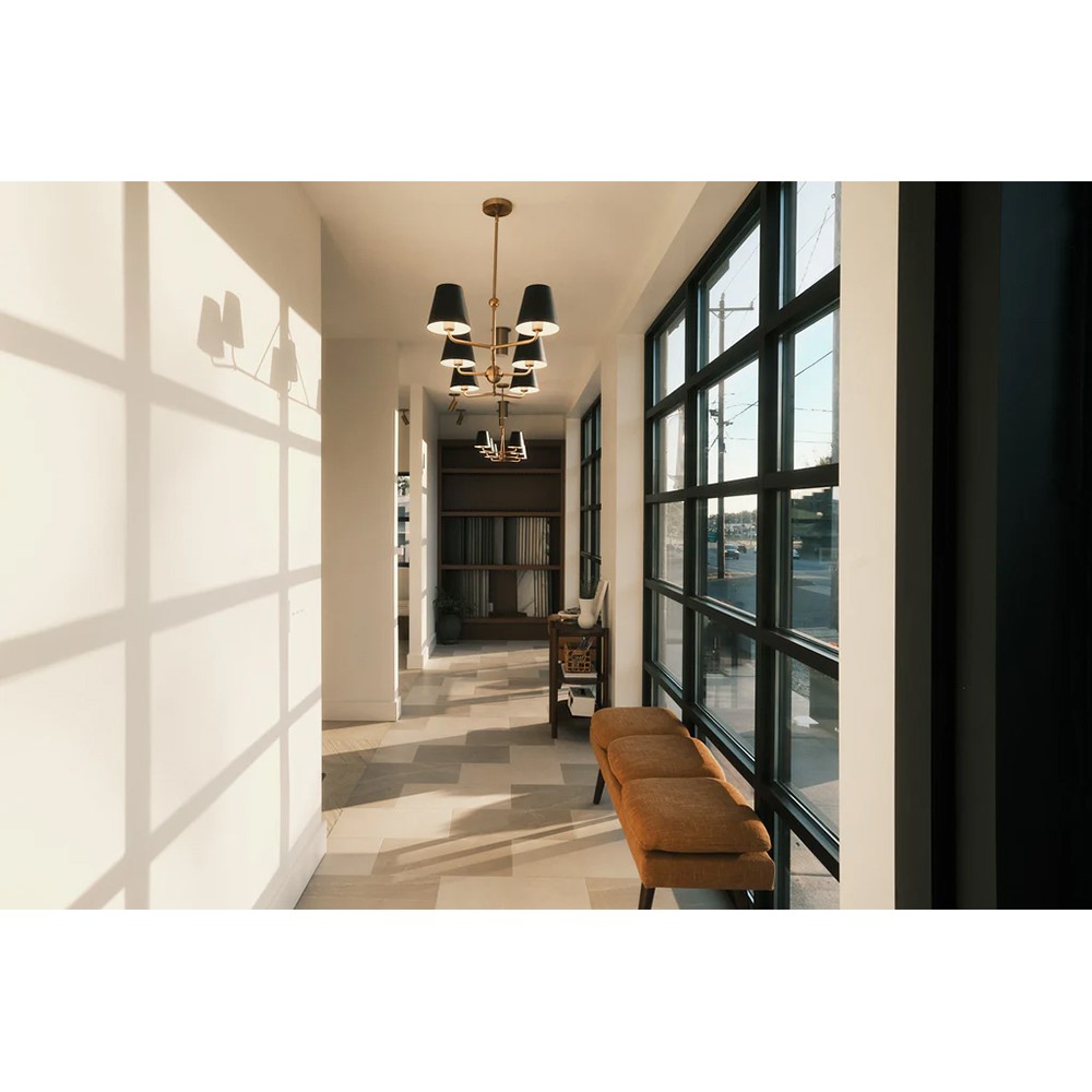 Isaiah Updated Traditional Black Steel Shade 6 Light Linear Chandelier|