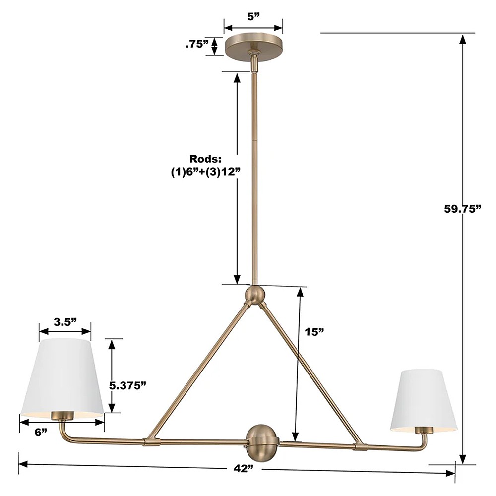 Isaiah Updated Traditional White Steel Shade 2 Light Linear Chandelier|