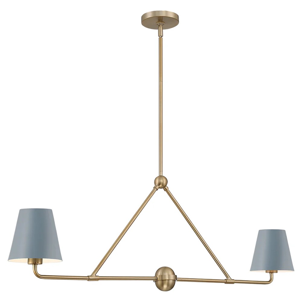 Isaiah Updated Traditional Blue Steel Shade 2 Light Linear Chandelier|