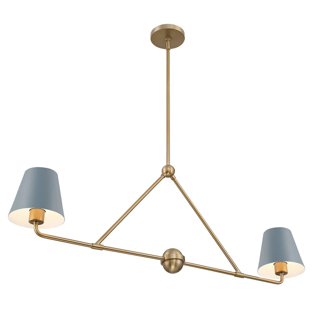 Isaiah Updated Traditional Blue Steel Shade 2 Light Linear Chandelier|
