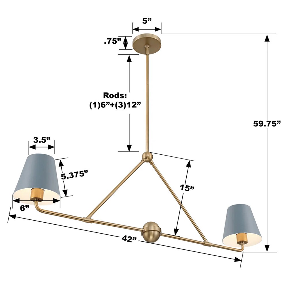 Isaiah Updated Traditional Blue Steel Shade 2 Light Linear Chandelier|