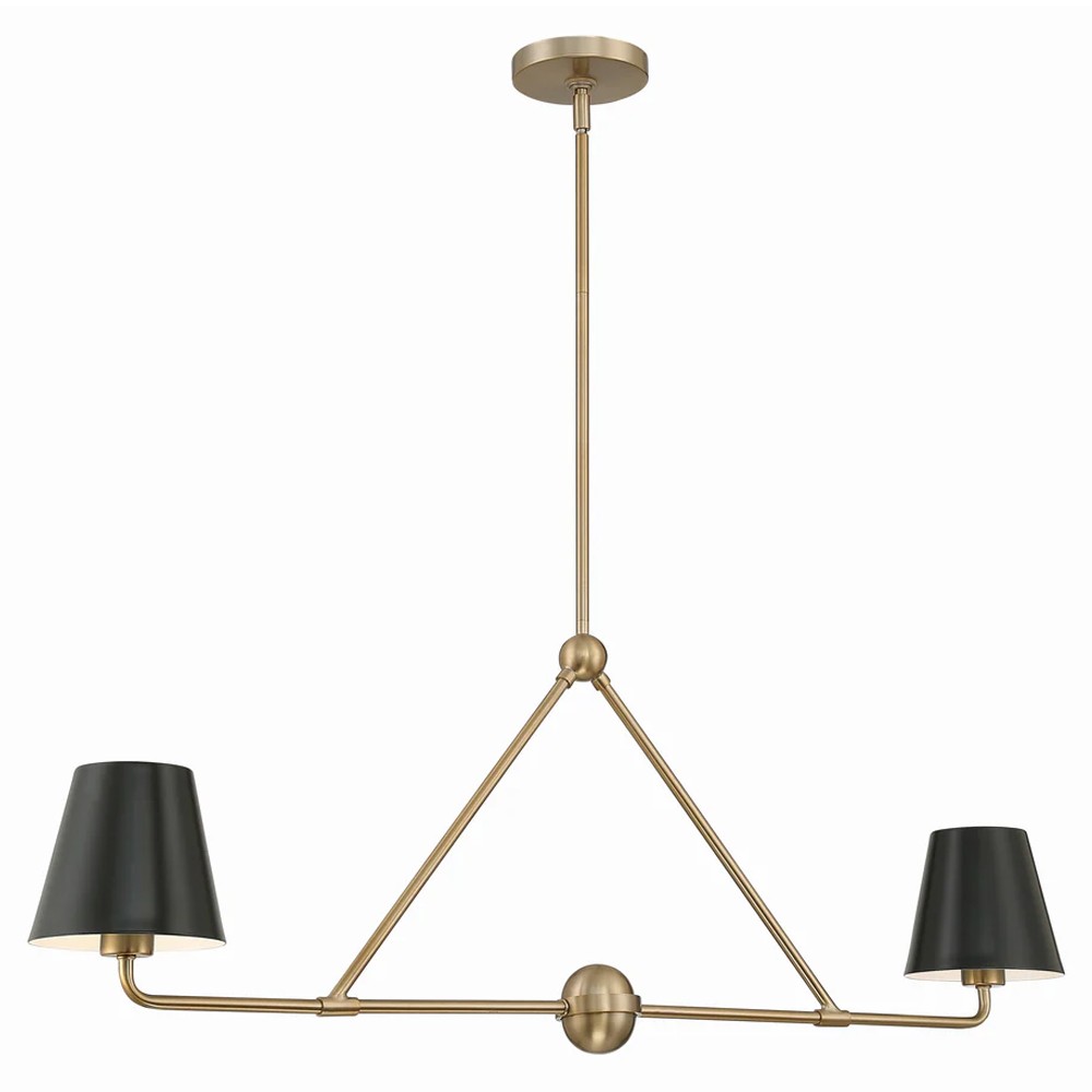 Isaiah Updated Traditional Black Steel Shade 2 Light Linear Chandelier|
