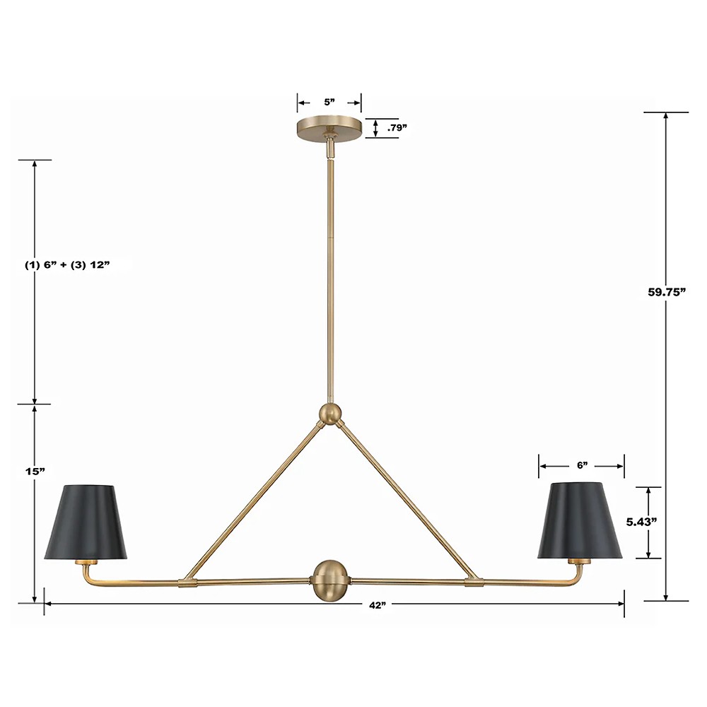 Isaiah Updated Traditional Black Steel Shade 2 Light Linear Chandelier|