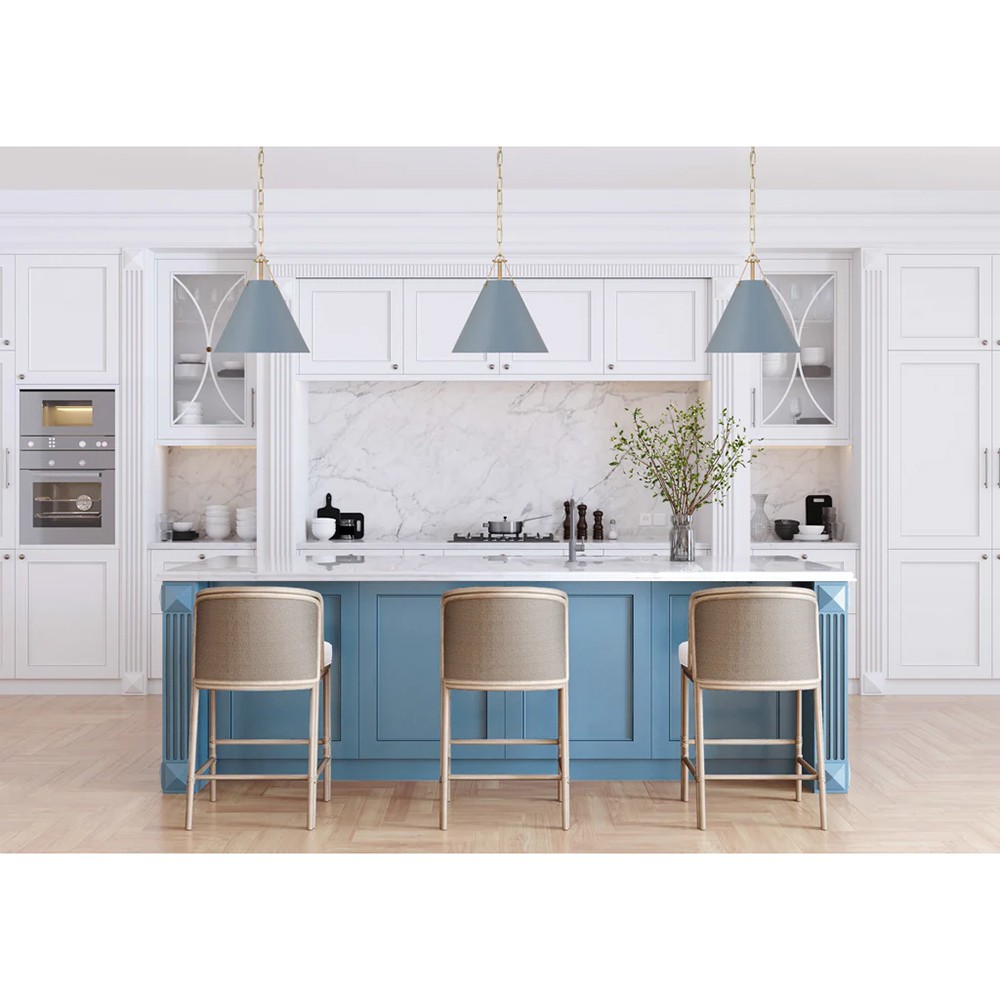Isaiah Updated Traditional Blue Steel Shade 1 Light Mini Pendant|